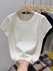 Playera de Manga Corta de Seda de Hielo para Mujer Verano Nueva Ajustada Estilo Extranjero Tejido de Punto de Gama Alta Cuello Redondo Top Corto Chic Ins