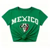 Sitio Web Independiente Europeo y Americano 2026 Nueva Moda Femenina Copa del Mundo México Estampado de Letras Camiseta Sexy Ajustada
