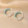 Pendientes de Círculo Elegantes Avanzados Pequeños Esmalte Azul Menta Fresca Hebilla de Oreja Pendientes de Color de Contraste Dulce de Lujo Ligero