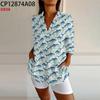 Exportación Transfronteriza Amazon Estilo Europeo y Americano Moda Camisa de Manga Tres Cuartos para Mujer con Manga Descubierta Estampado Digital 3D Colorido
