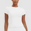 Nuevo producto transfronterizo: Ropa de yoga fina de color liso con cuello redondo, camiseta de entrenamiento ajustada, top deportivo de manga corta, ropa para correr y fitness