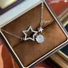 Colar Fonte Viva Milênio Corte Rosa Diamante Azul Marinho Cravejado com Diamante de Alto Carbono Diamante Colorido Corrente Clavícula Rosa de Diamante