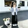 Conjunto informal de dos piezas para niñas: chaqueta con capucha de retazos a cuadros estilo coreano, salada y dulce, delgada, y pantalones anchos holgados.