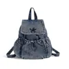 Nova Mochila Popular de Lona Jeans Grande Capacidade Simples Retro Temperamento Mochila Saco com Cordão e Aba Tendência