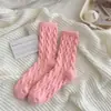 Calcetines Grues de Imitación de Mink con Forro de Felpa Cálida para Otoño e Invierno, Calcetines de Dormir de Felpa Ins Twist de Color Sólido para Mujeres y Niñas