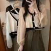 Primavera y Otoño 2023 Nuevo Suéter de Moda de Cintura Alta Chic Francés Cuello en V Suelto Corto Nicho Manga Larga Suéter de Moda