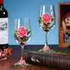 Copa de Vino Alta de Cristal con Flor de Peonía del Fabricante, Copa de Regalo, Copa de Color Esmalte, Juego para Uso Doméstico, Lujo Ligero