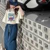 Terno casual estilo coreano para meninas, estilo ocidental, verão, novo, manga curta, com letras, conjunto de duas peças