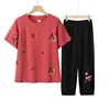 Camiseta de Manga Corta de Verano para Personas de Mediana Edad y Mayores, Traje Holgado de Algodón y Seda Bordado, Blusa de Nuevo Estilo para Mamá, Top de Abuela para Mujeres