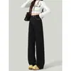 Jeans negros estilo americano para mujer, colección primavera/otoño 2026, talla grande, corte holgado, adelgazantes, casual, pantalones de pierna ancha adecuados para figuras tipo pera