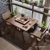 Conjunto de Mesa e Cadeiras de Madeira Maciça de Três Peças em Estilo Antigo para Apartamentos Pequenos, Mesa de Jantar Quadrada de Camada Dupla, Mesa de Chá para Lazer na Varanda
