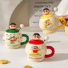 Caneca do Shin-Chan Copo de Cerâmica com Canudo para Casa Copo de Suco Estudante Prático Presente de Aniversário Copo para Casal Feminino