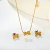 Moda Transfronteriza Europea y Americana Cadena de Clavícula Mariposa de Gama Alta Acero Inoxidable Oro 18K Conjunto de Joyería de Pendientes Versátiles