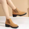 Botas simples e confortáveis 2026, novos estilos primavera/outono/inverno, disponíveis em tamanhos grandes, cano curto, design de calçar fácil, elástico, com salto grosso, botas femininas