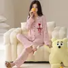 Algodón Lycra Pijama de Manga Larga para Mujer 2026 Nuevo Primavera y Otoño Dibujos Animados Dulce Holgado Conjunto de Cardigan Ropa de Casa
