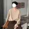 Camiseta de manga larga con cuello en V texturizado, unisex, moderna y elegante para primavera y otoño, top de corte holgado, fresco y sofisticado, perfecta como capa interior o camiseta básica