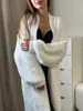 Suéter cárdigan de color sólido imitación terciopelo de visón transfronterizo, abrigo largo holgado estilo perezoso para mujer, suave y ceroso, nuevo abrigo exterior de otoño e invierno