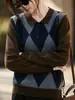 Tejido de punto de alta gama con cuello polo y puntada de rombos retro para mujer Otoño e Invierno 2026 Suelto Casual Tejido de punto base Nuevo
