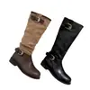 Botas con Hebilla Retro Botas de Suela Gruesa para Mujer 2026 Otoño Nuevo Patchwork Plisadas Botas Western Apiladas Botas de Jinete