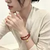 Pulsera de dijes de nicho y exquisita para el Año del Caballo, con cuentas de Ágata Roja del Sur teñidas, diseño de doble hilo, al por mayor