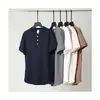 ¡Tejido de gofre de peso pesado! ¡Henley Retro Americano! Camiseta casual de verano para hombre, holgada, cuello redondo, manga corta
