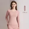 Conjunto de ropa interior térmica de cuello redondo de cachemira de modal y seda para hombres y mujeres, top y pantalones gruesos de otoño, ropa cálida ligera Meiyabi para invierno