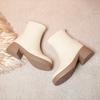 Botas cortas estilo francés para mujer, botas individuales de primavera y otoño, botines nuevos, botas de tacón grueso para mujer, botas color blanco crema, zapatos de cuero con forro polar para otoño e invierno.