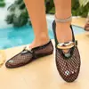 Sapatilhas de balé vazadas planas da Amazon em estoque para mulheres, confortáveis tamanho grande 2026 sapatos de malha slip-on de verão atacado