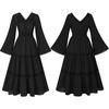 Vestido Europeu e Americano Feminino com Manga de Chifre Gola Quadrada Renda Longo Vestido Vitoriano Colonial