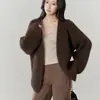 Chaqueta Cardigan de Punto Color Café Retro para Mujer Primavera Otoño 2026 Otoño Invierno Nuevo Estilo Perezoso Cardigan de Punto Suave Pegajoso Top Engrosado
