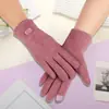 Luvas Quentes Pelo de Coelho Laço Inverno Mais Veludo Roupas de Exterior Versátil Tela Sensível ao Toque Luvas de Outono e Inverno
