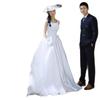 Vestido de Novia de Satén Francés con Cuello Redondo Sencillo, Línea A de Princesa Adelgazante, Velo para Fotografía de Boda de Viaje Nupcial con Cola Pequeña, Estilo Bosque