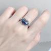 Anillo de plata de ley 925 con diseño de loto azul hueco para hombre y mujer, anillo para dedo índice con diseño artesanal de color azul ardiente.
