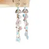 Elegantes y Exagerados Pendientes Largos de Flor Tachonados con Diamantes y Borlas, Modernos Pendientes de Nicho Estilo Ins de Lujo Ligero con Agujas de Plata