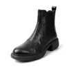 Ótimo para Combinar Botas Chelsea de Couro de Cabra para o Trabalho Inverno 2025 Peça Única Sola Grossa Salto Médio Grosso Bico Redondo Manga em Couro Genuíno Botas Curtas para Mulheres