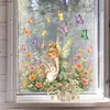 Variedad de Pegatinas Florales para Ventana Estilo Cuento de Hadas de Primavera con Animales Lindos, Pegatinas Electrostáticas para Ventana y Puerta de Vidrio