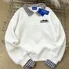 Sudadera Falsa de Dos Piezas con Cuello Polo Cosido, Unisex, Estilo Otoño e Invierno, Holgada Casual Estilo Perezoso Japonés y Coreano, Top Resistente