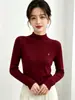 Andy Veludo Gola Meia-Alta Manga Longa Malha Camada Base Top Feminino Outono/Inverno Novo Estilo Emagrecedor Valoriza Roupa Íntima Suave e Fofa Suéter
