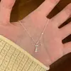 Colar S925 Prata de Lei Laço Strass para Mulheres, Gentil e Delicado, Estilo Ins, Simples, Nicho, Pingente de Luxo Leve, Corrente para Clavícula