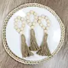 Cuentas de madera, cuentas budistas, pulseras tejidas a mano, cuerda de cáñamo, color madera natural, colgantes de borla, anillos de servilleta tejidos, decoración del hogar con cuentas de madera