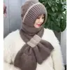 Gorro de Lana Tejido Cálido para Otoño e Invierno para Mujer, Gorro con Protección para los Oídos para Mamá Ciclista, Gorro Integrado con Bufanda, A Prueba de Frío