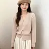 Cárdigan de punto de manga larga para otoño e invierno con cuello en V para mujer, nuevo suéter abrigo de punto ajustado con giro vintage para mujer