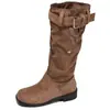 Botas femininas vintage de cano alto, nicho, novo estilo outono 2026, bico redondo, botas de montaria de tubo alto afinadoras, botas plissadas empilhadas