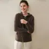 Nuevo Cárdigan de Cachemir 100% Puro Otoño/Invierno para Mujer, Sudadera Elegante con Capucha y Cremallera de Color Sólido, Abrigo Suéter Tejido