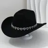Borboleta Turquesa Corrente de Metal Acessórios Chapéu de Copa Chapéu de Exterior de Alta Qualidade Estilo Étnico Feltro Chapéu de Cowboy Ocidental