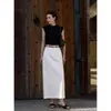 Saia Midi de Cintura Alta com Bolsos Duplos e Fenda Lateral, Estilo Retrô, para Transmissão ao Vivo e Distribuição
