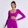 Traje de Yoga Transparente de Manga Larga Transfronterizo Europeo y Americano Camiseta Ajustada Plegada Top Deportivo de Fitness para Mujer Top de Yoga Ajustado