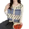 Chaleco de punto jacquard retro de piel de mapache para mujer, cuello redondo, cárdigan de botones, versátil, adelgazante, sin mangas, prenda para superponer