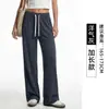 Pantalones de Algodón Sarga Talla Grande Pierna Ancha para Mujer 2026, Pantalones Fluidos de Cintura Alta para Primavera de Longitud Completa para Personas Altas, Pantalones Casuales de Pierna Recta