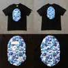 Camiseta unisex de manga curta da marca tendência BAPE, co-branded com design de camuflagem de cabeça de macaco, caimento solto de alta qualidade